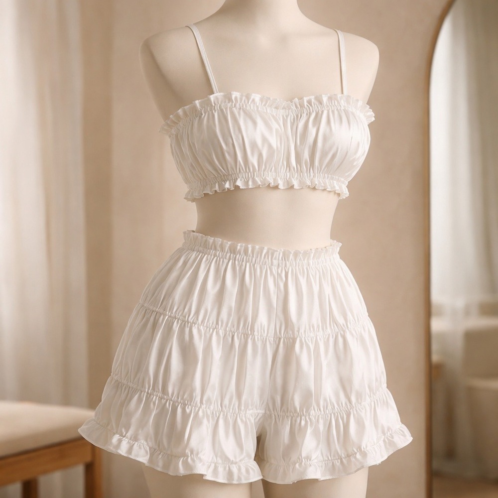 Dulzura Womens 2 Piece Pleats Shorts‎ Set Strappy Crop Top Light Yellow XS NEW
